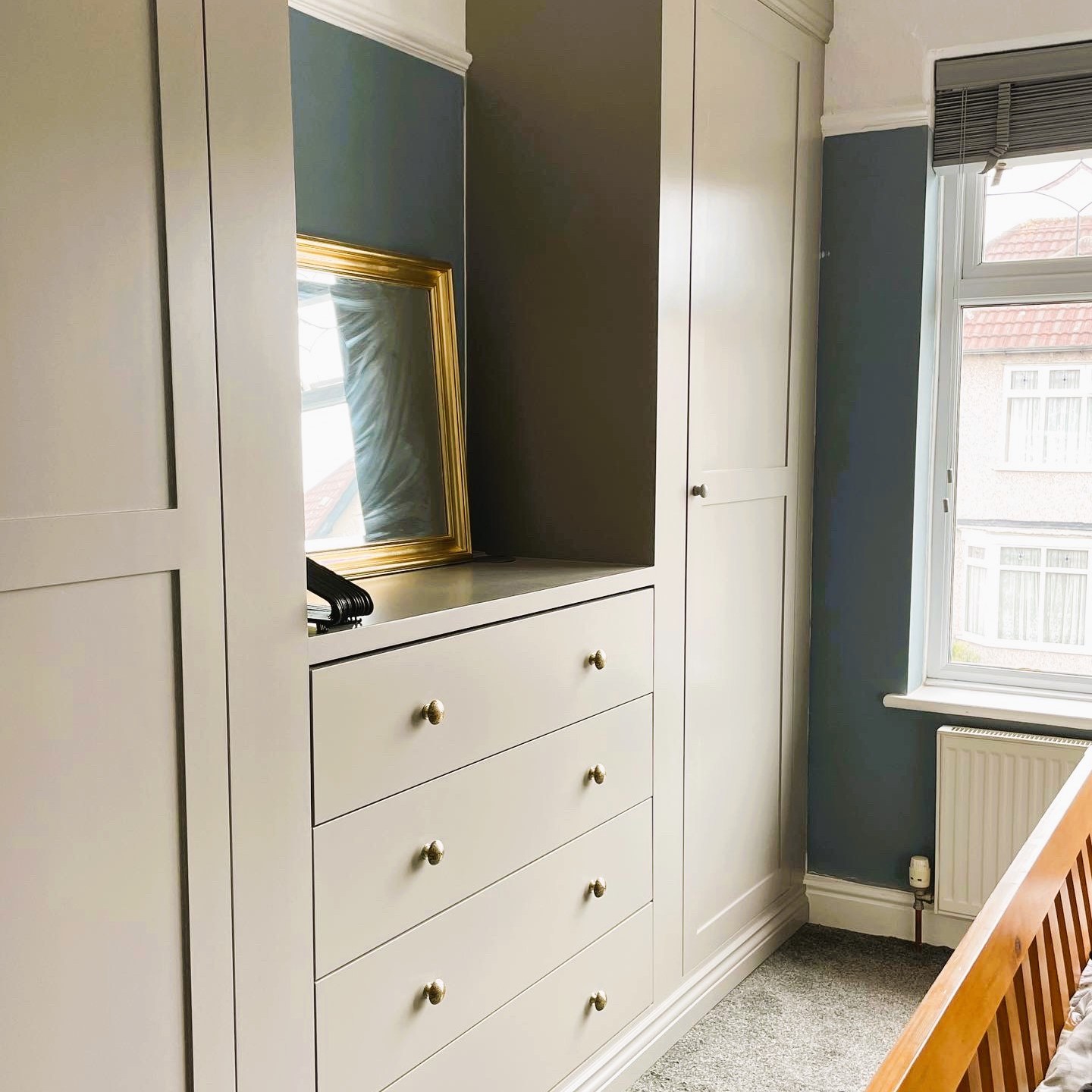 Double fitted wardrobes with fitted chest of drawers